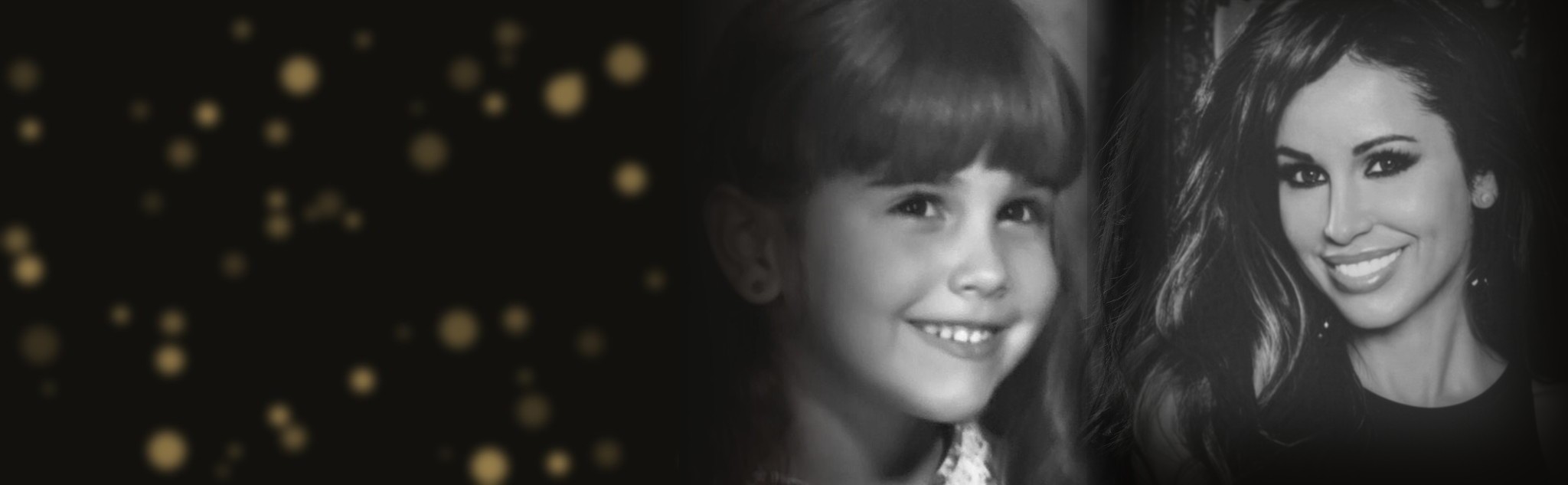 Jen as a girl, beside her black-and-white glamour portrait